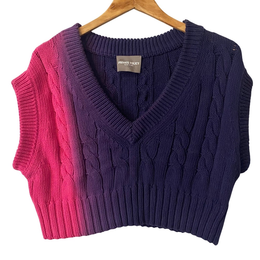 Private Policy Y2K Sz Med Ombre Cable Knit Sweater Vest Cropped‎ Layering